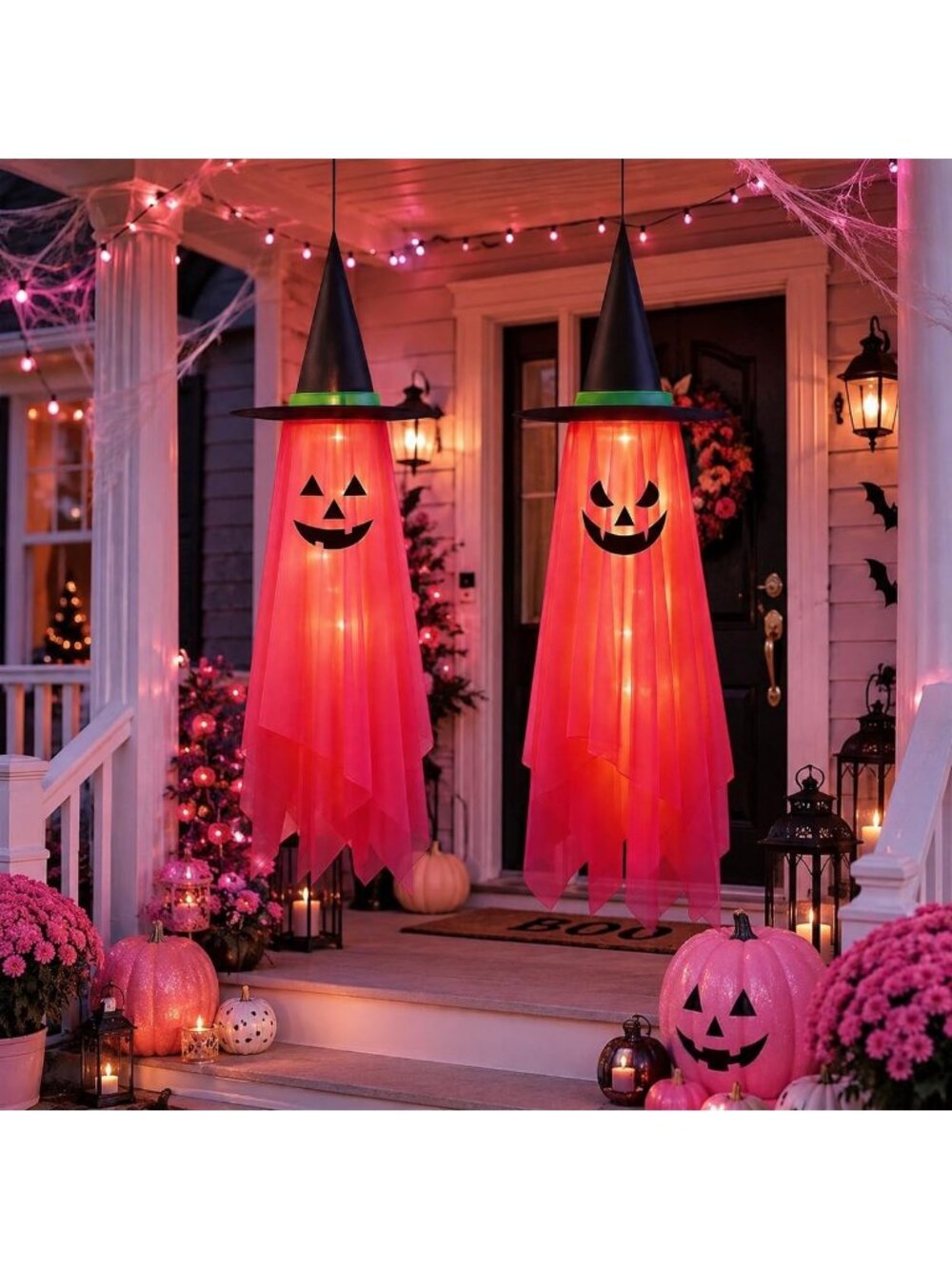 🎃 2Pcs Pink Outdoor- 4ft Pre-Installed Lighted Decor Halloween Hanging